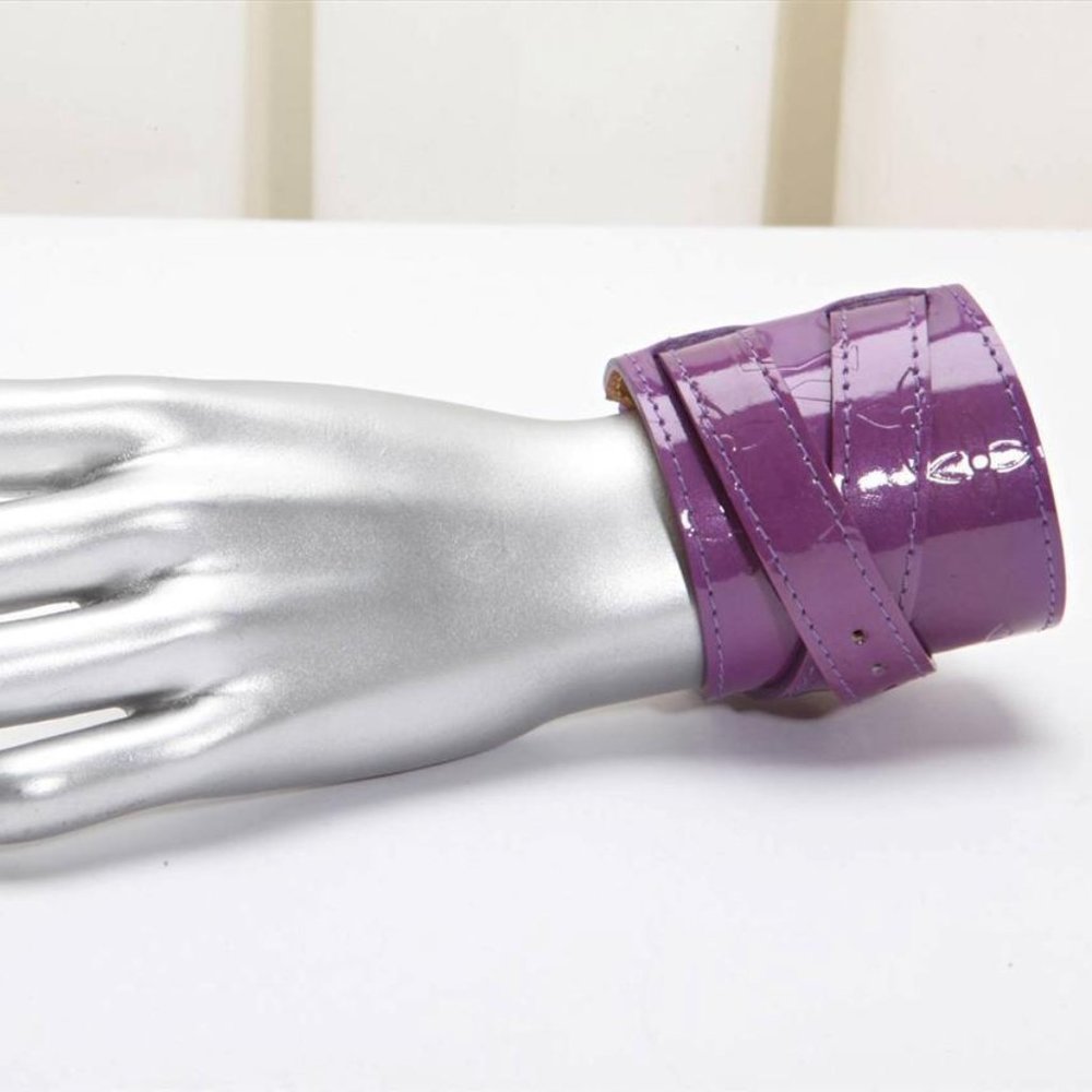 Unique DUAL Double Strap Wrap WIDE Buckle Bracelet, Wrist-cuff. Purple Maroon